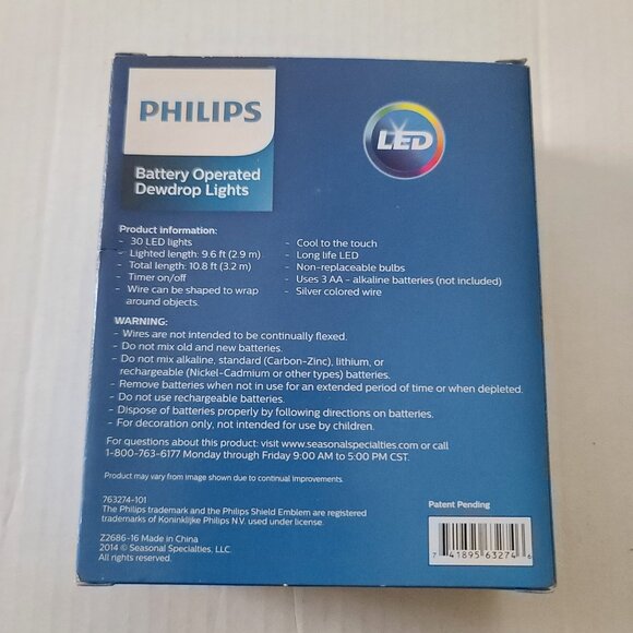 3 Philips Dewdrop LED 30 ct Wire Light 2 Green 1 Blue Battery Operated Timer NEW - Picture 7 of 15